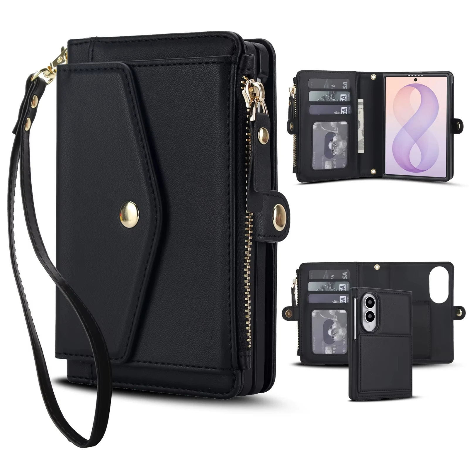 Crossbody Zipper Cards Sold Wallet Flip Leather Case for Samsung Galaxy Z Fold8 Fold 8 Wide Shockproof For Magsafe Stand Cover