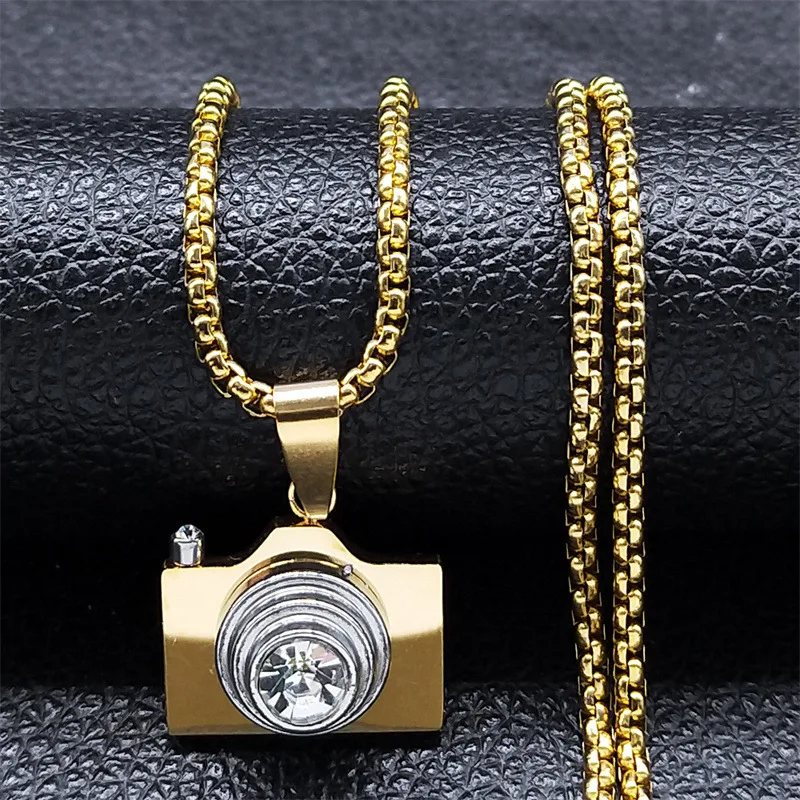 2024 new fashion simple camera rhinestone pendant necklace temperament all men and women collarbone chain accessories