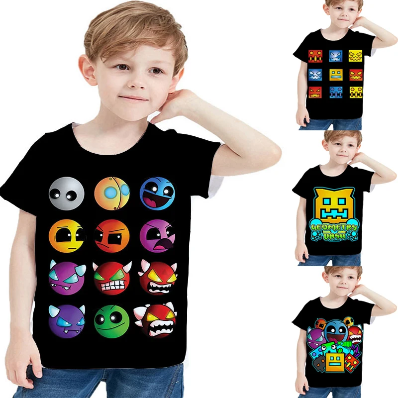 

Geometry Dash T Shirt Girls Tshirt Kids Summer Short Sleeve Toddler Boys Cartoon T-shirt Angry Geometry Casual Tee Tops Camiseta