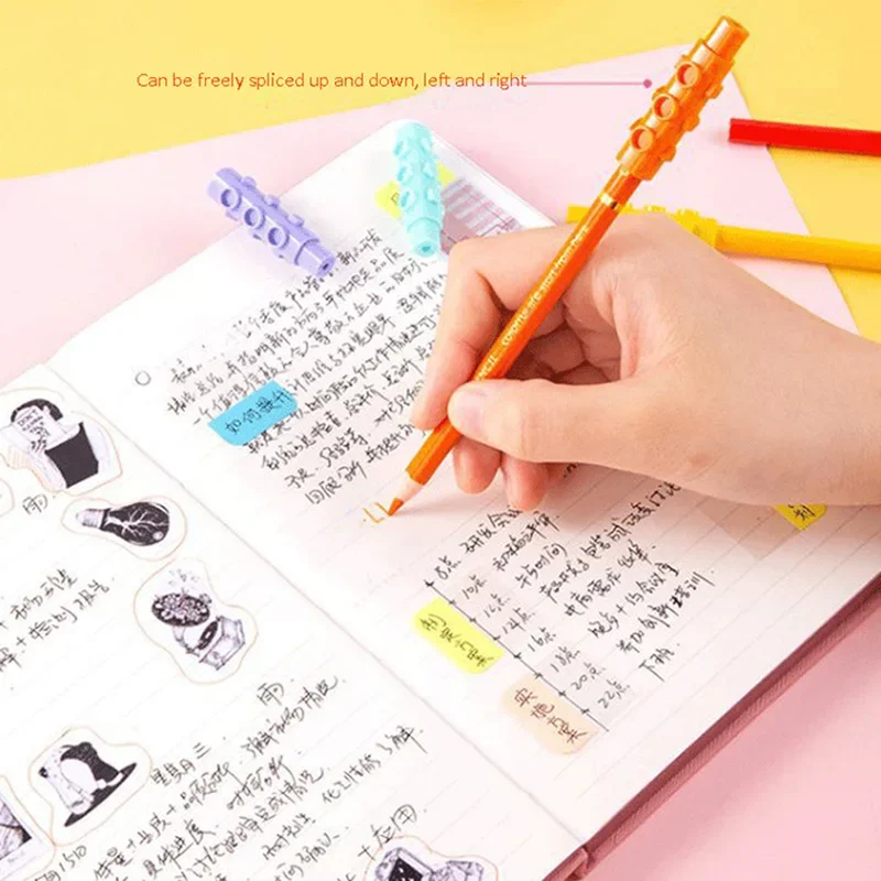 4Pcs Plastic Blocks Pencil Cap Pencil Holder Can Be Spliced As Pen Extender Protect Pencil Head Bag Clean School Staitonery