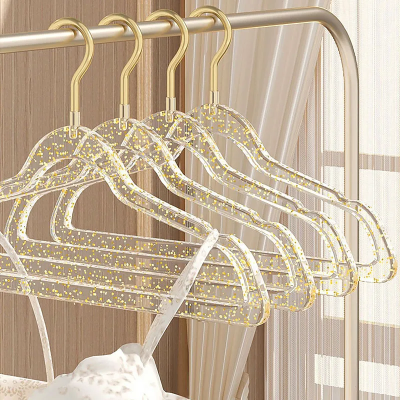 5pcs Luxury Glitter Clothes Display Hanger Transparent Acrylic Non-slip Jacket Sweater Coat Rack Space Saving Wardrobe Organizer