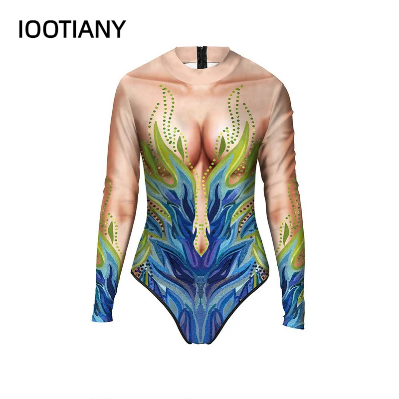 IOOTIANY New 3D Printing Mermaid Scales One Piece Long Sleeve Swimwear Bodysuit Costume Mermaid Swimsuit For Adult Women 2024