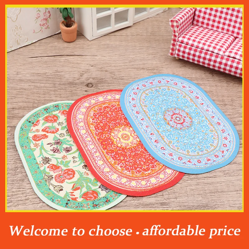 

。1:12 Dollhouse Miniature Round Floor Rug Cover Oval Carpet Floor Mat Model Bedroom Living Room Decor Toy Doll House Accessories