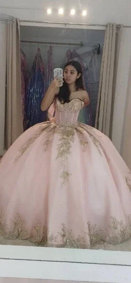 Evolt personalizado mexicano blush rosa quinceanera vestido de baile 3d flores apliques frisado doce 16 vestidos de 15 anos tqd821