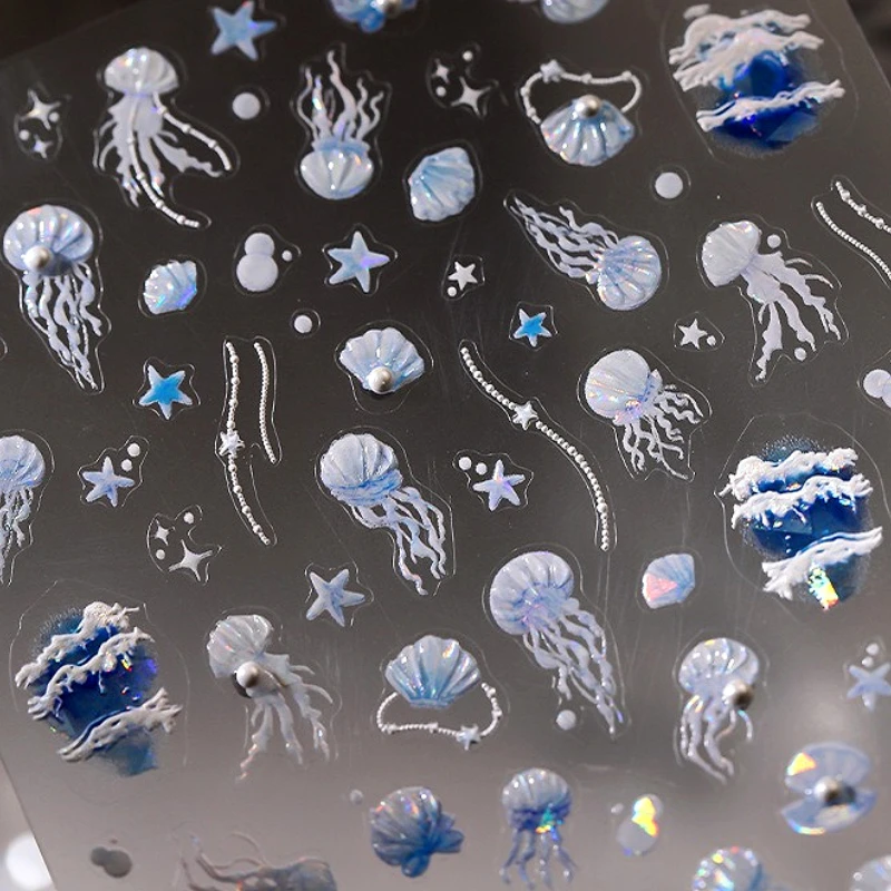

Морская волна Медуза Морская звезда Раковина Дельфин Жемчуг Летний пляж Золотая рыбка Водный пузырь Русалка Кои INS Наклейки для дизайна ногтей Наклейка