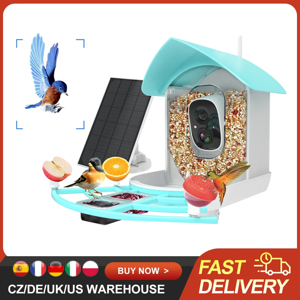 Smart Bird Feeder with Camera High Resolution PIR Motion Detection AI Intelligent Recognition Birds Species Solar Powered