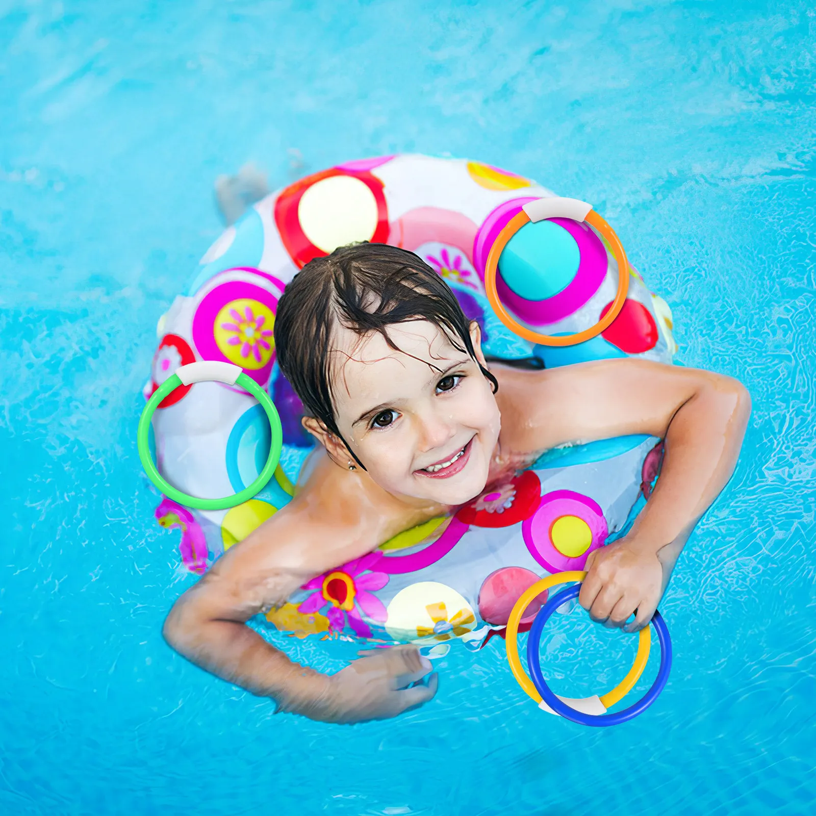 

8Pcs Colorful Diving Rings Kids Swimming Pool Grab Underwater Training Accessory for Children Fun Play Diving Grab Ring
