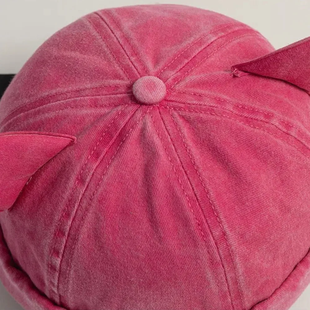 قبعة أذن القط القديمة المغسولة للجنسين ، قبعة صغيرة قطنية جيدة التهوية ، قبعة أحادية اللون للنساء ، قبعة المالك ، الموضة