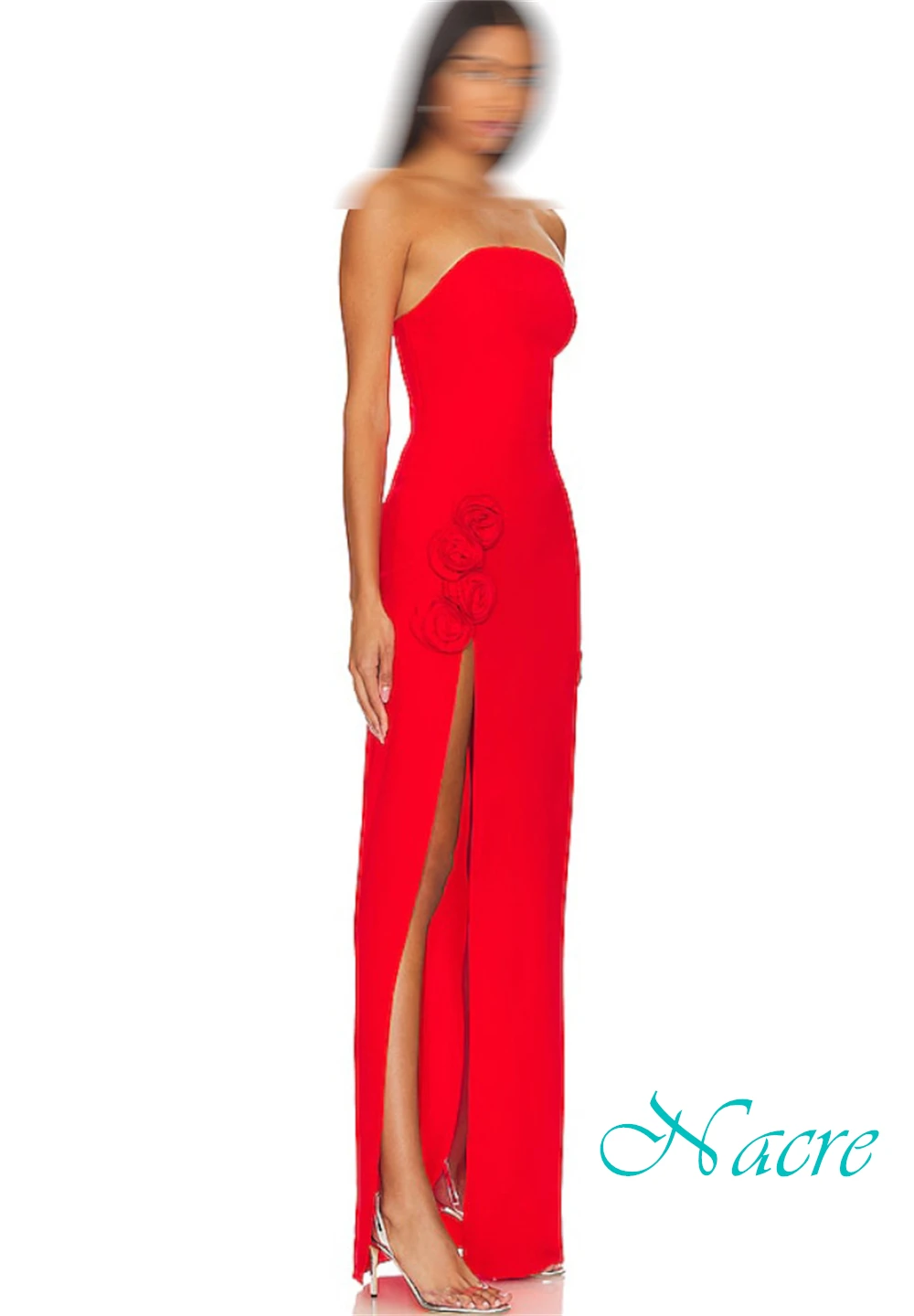 Customized Elegant Jersey Strapless Evening Dress Delicate Flowers Prom Dresses Temperament Sleeveless Special Occasion Gowns