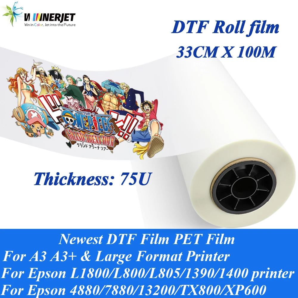 30cm*100m DTF Roll Film PET Roll Film for DTF Ink DTF Powder Transfer Printing 75U Thickne for Epson L1800 I3200 XP600 Printer