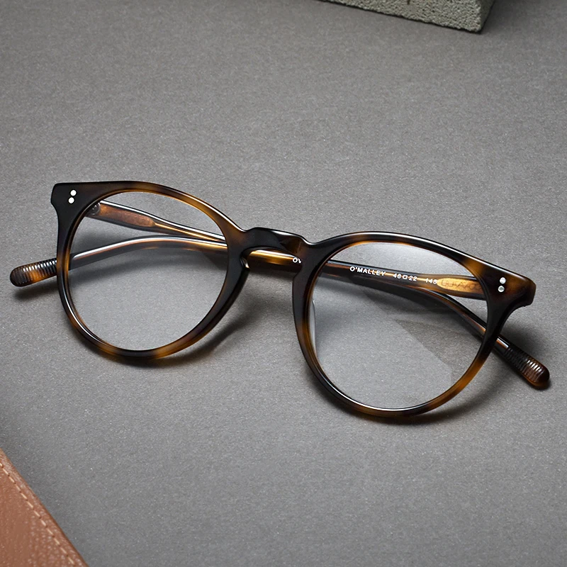 Leopard Round Glasses Frame Women Men Myopia Acetate Eyeglasses Myopia Hyperopia Prescription Lens Retro Optical Anti-reflection