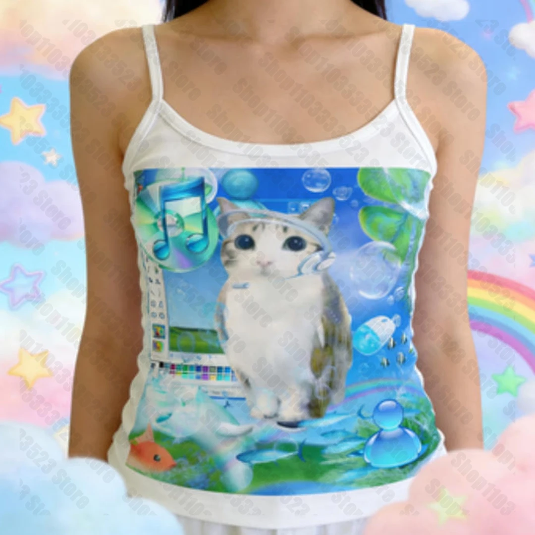Y2K Gothic EMO girls Vintage Women Baby Tank Cute girls Print Casual Crop Tops Female Graphic Crop Tops Summer 2000s  women Vest