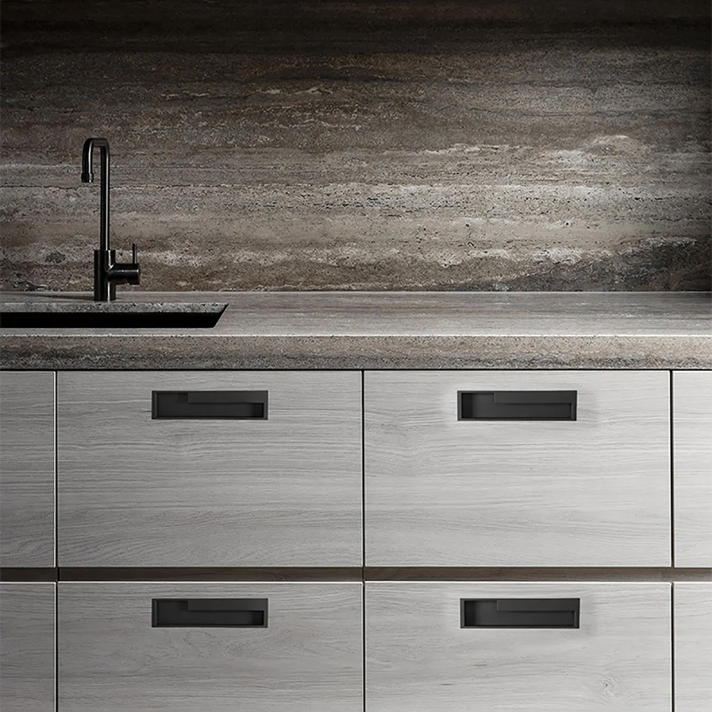 Black Large Sliding Barn Door Handle Lock Set Easy Installation No Scratching Metal Surface Modern Simple Luxury Style