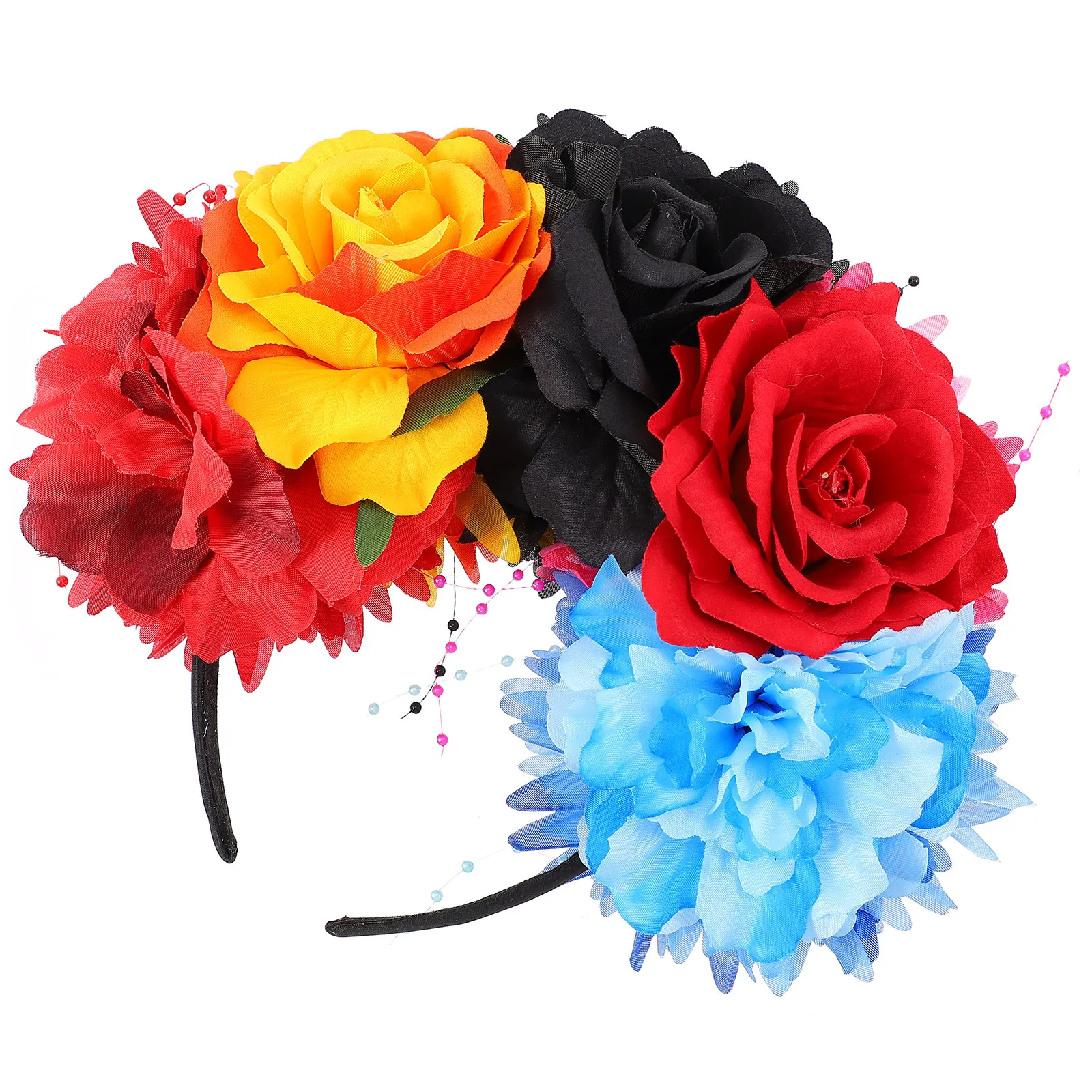 

Black Metal Fabric Flower Crown Deep Red Floral Headband For Women Wedding Festival Party Photoshoot Accessory