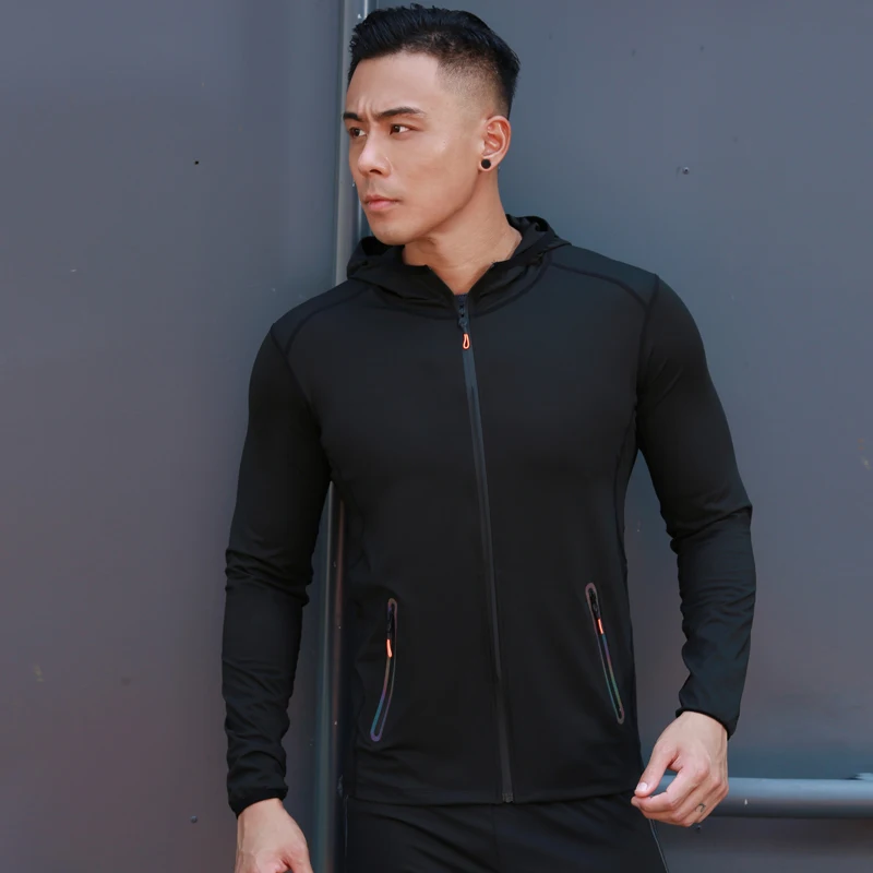 Męskie bluzy z kapturem kurtka siłownia Sport do biegania na trening Fitness kulturystyka bluza Outdoor Sportswear męskie kurtki z kapturem Quick Dry