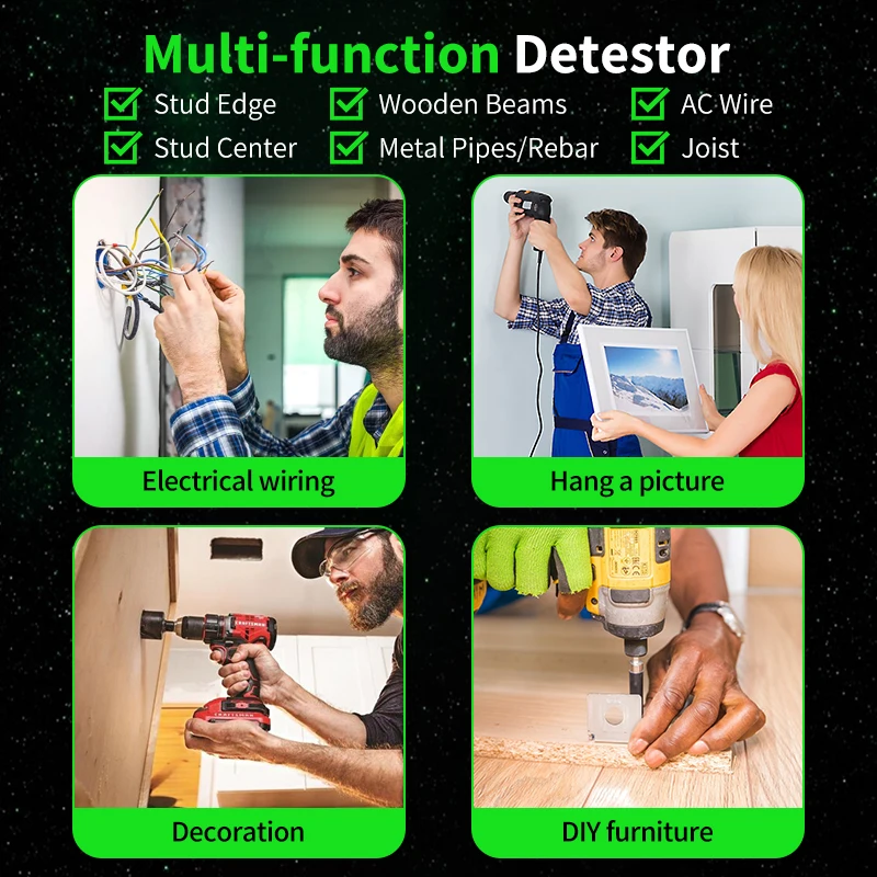 Imagem -05 - R&d Wall Stud Finder Sensor Scanner de Parede Lcd Detector Eletrônico Edge Center Wood Current Metal ac Live Wires Detection