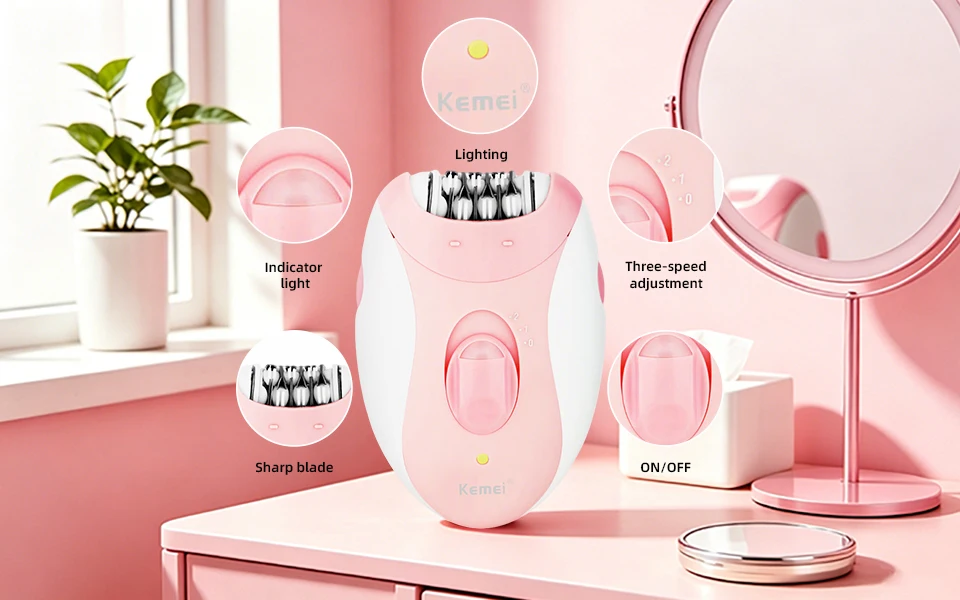 Women Epilator Electric Hair Removal Facial Hair Remover Underarms Rechargeable Body Lady Bikini Legs Arms Armpit