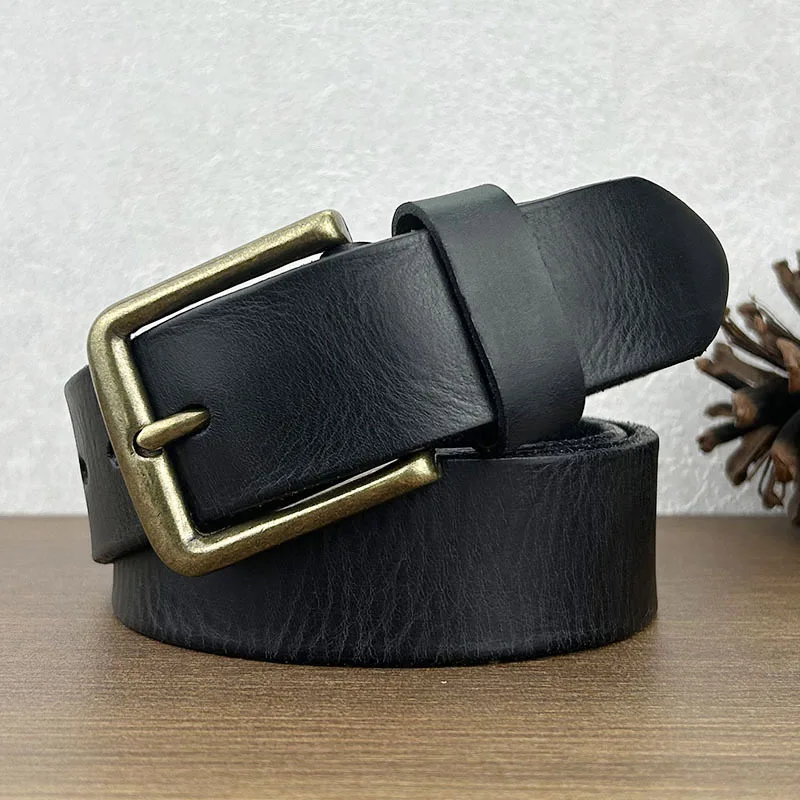 

2024 New High Quality Cowhide Copper Buckle Thickened Belt Casual Men And Women's American Retro Luxury Designer Black Pant Belt