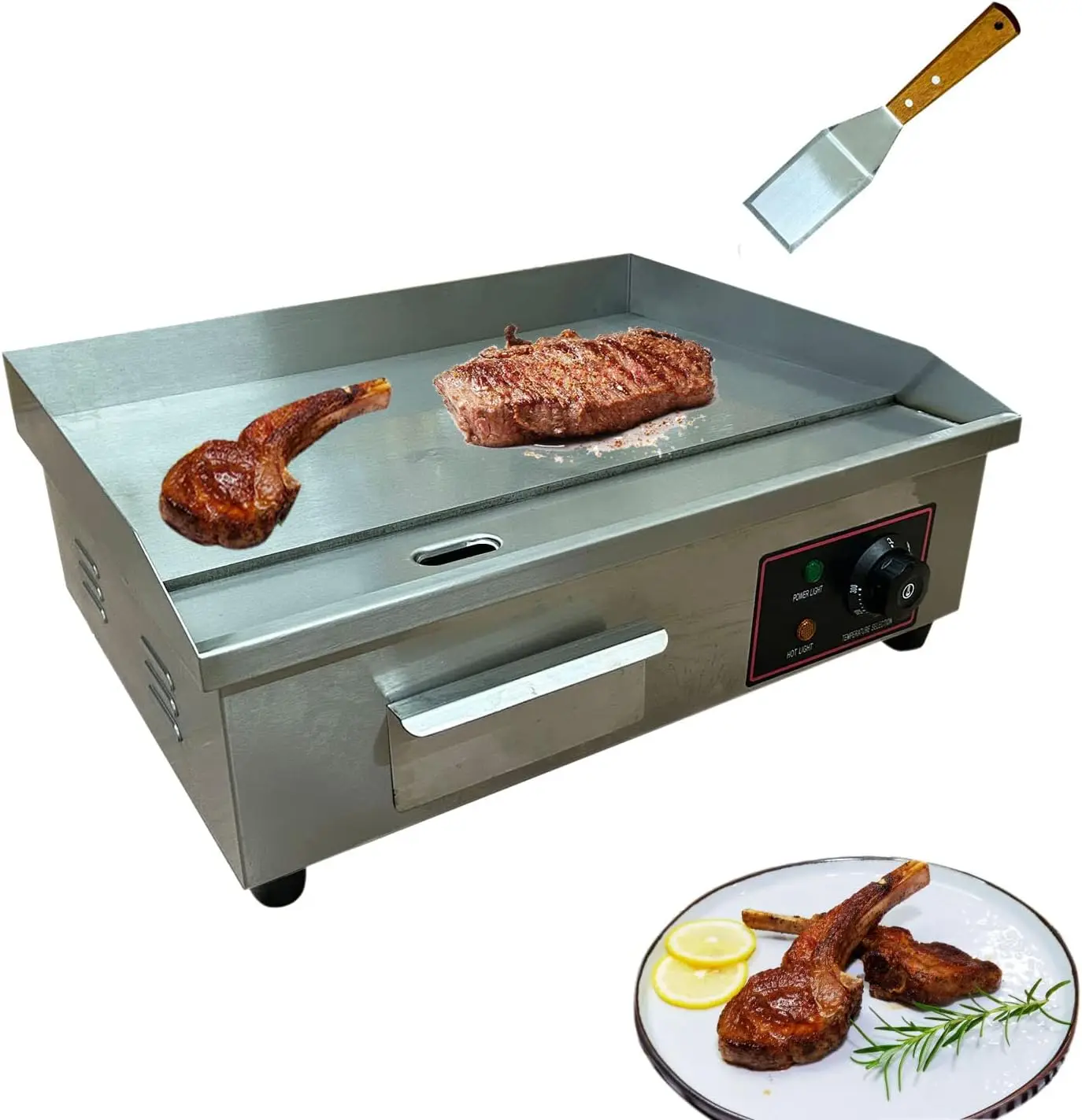 Extra Large Commercial Electric Countertop Griddle Grill, Flat Top Grill Indoor, Stainless Steel Restaurant Grill, Tab