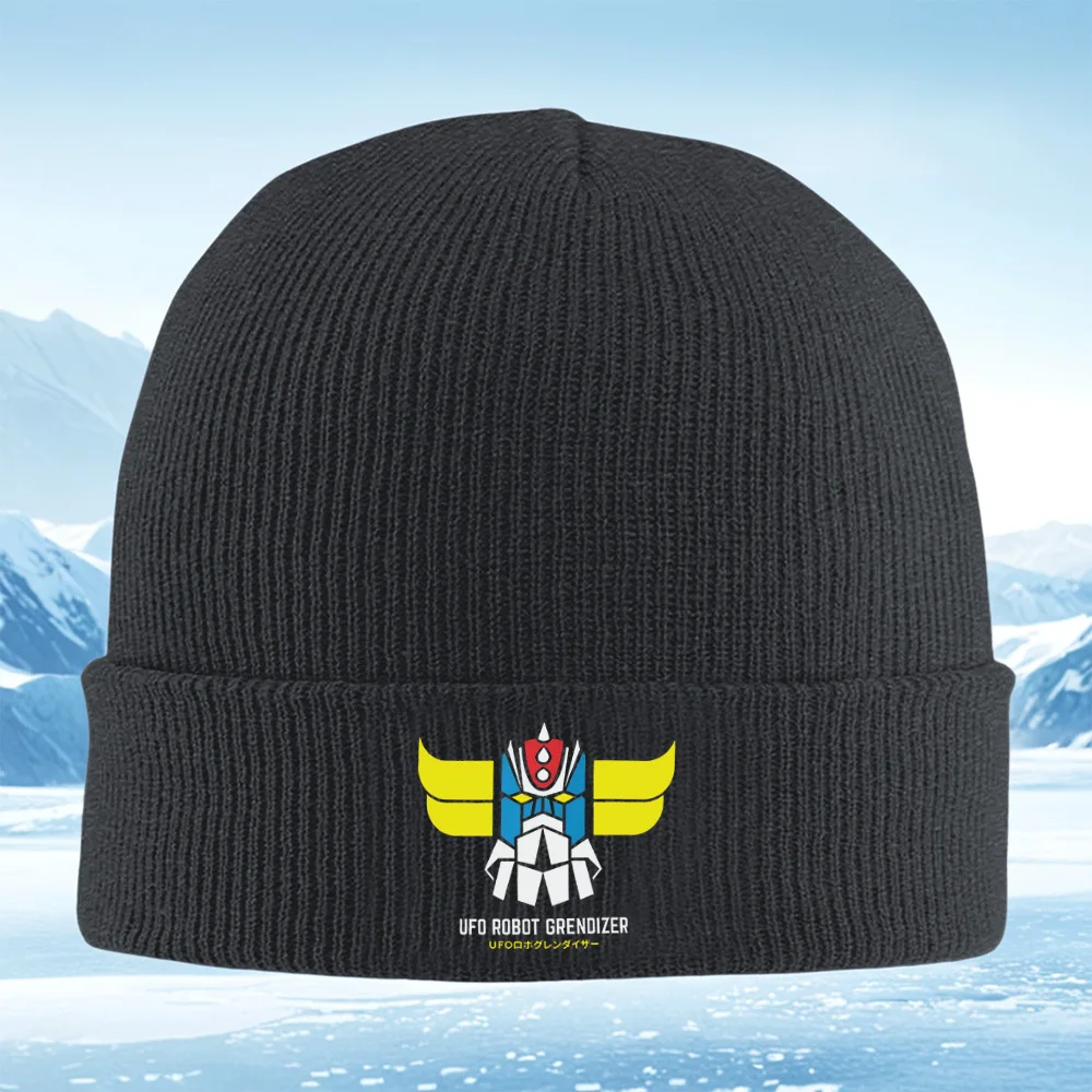 Robot Grendizer logo design artwork Men Women Unisex Knitted Hat Beanie Pullover Cap Winter Thermal Warm Christmas Outdoor Cycli