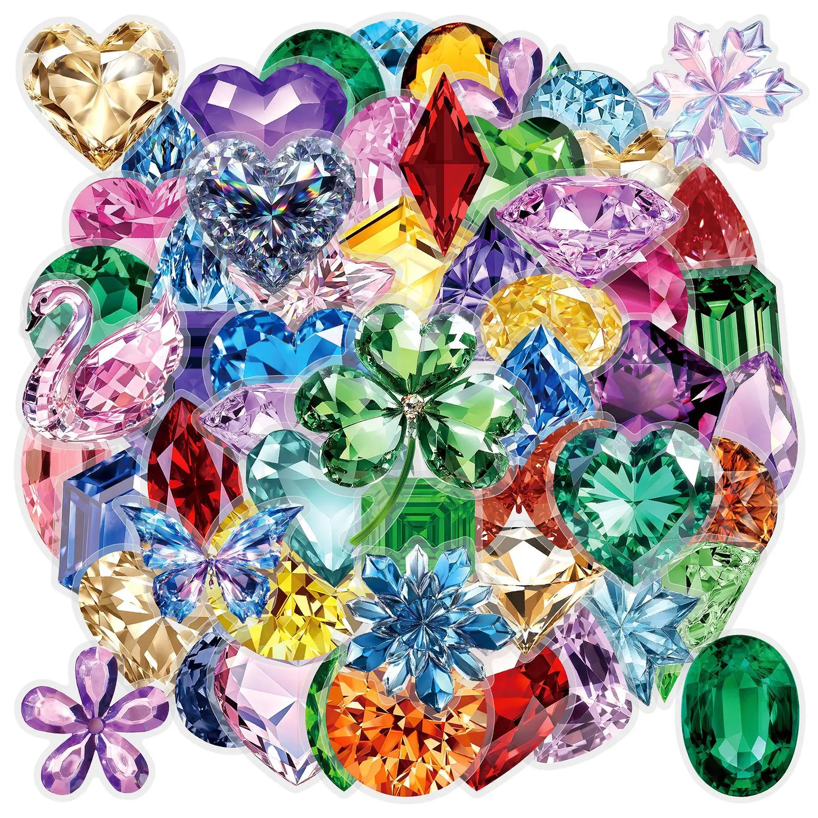 50 Stück Bunte Magische Glücks-Kristall Transparente Aufkleber DIY Kinder Laptop Handy Kühlschrank Scrapbook Tagebuch Dekoration Sticker