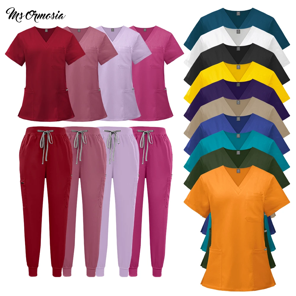 

Short Sleeve Nurse Scrubs Set Beautician Spa Work Clothes Pet Clinic Medical Surgery Uniforms Women Operating Room Workwear Suit