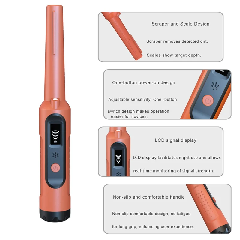 جهاز كشف المعادن المحمول DIGIT عالي الدقة، جهاز كشف المعادن المحمول 360 درجة °   كشف IP68 بحث بتصميم مقاوم للماء
