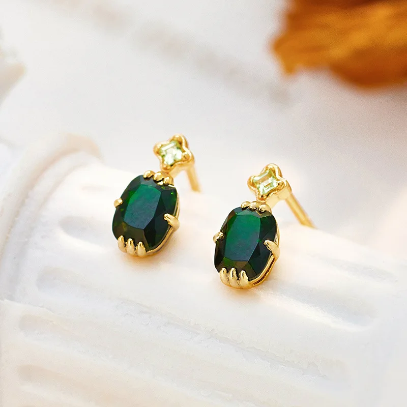 

Stud Earrings Women Accessories Natural Aventurine Olivine 925 Sterling Silver Gold Plated Vintage Luxury Drop Earring EI170