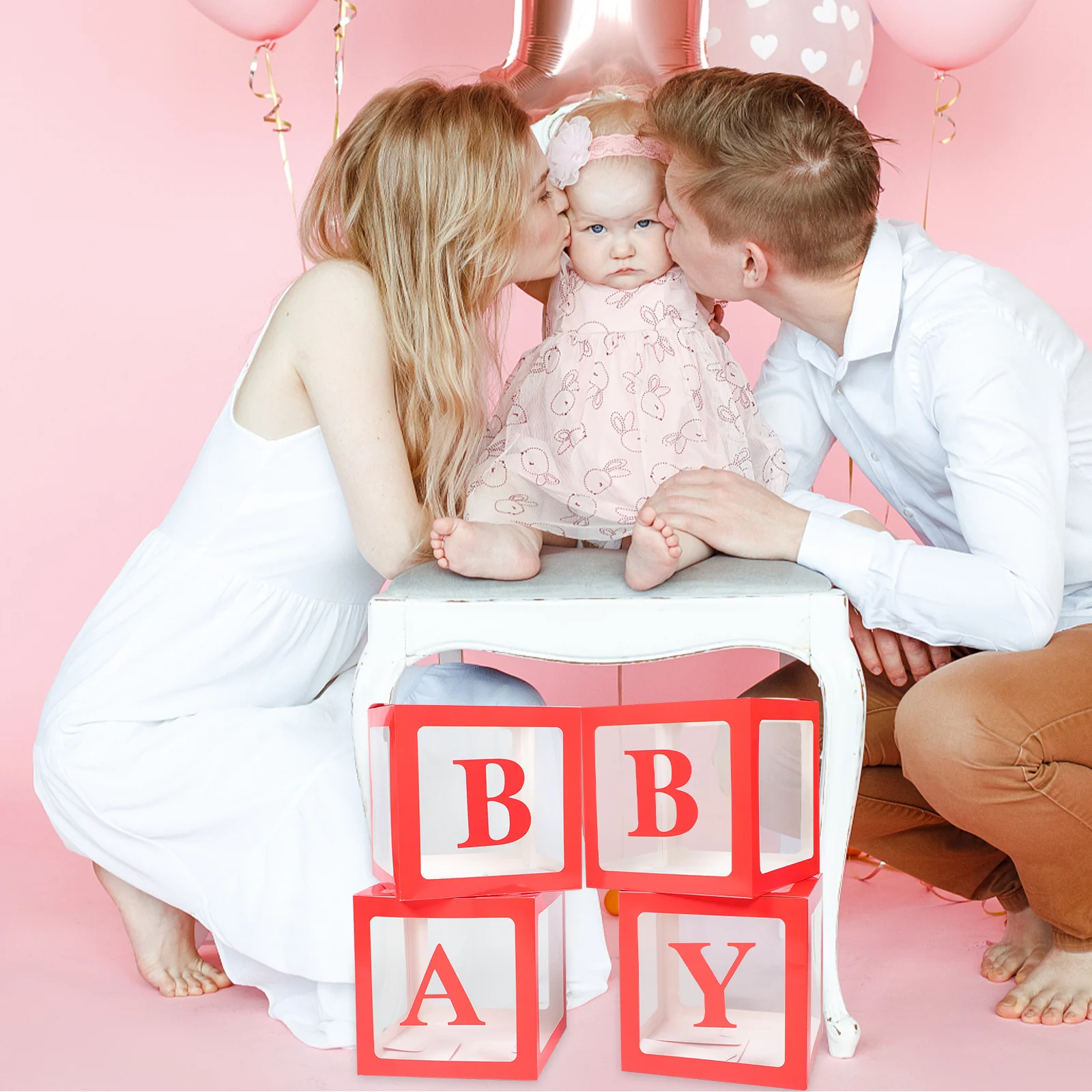 

4Pcs Balloon Box Set with Letters for Shower Decoration Block Boxes Filled with Balloons String Lights Party Scene Layout