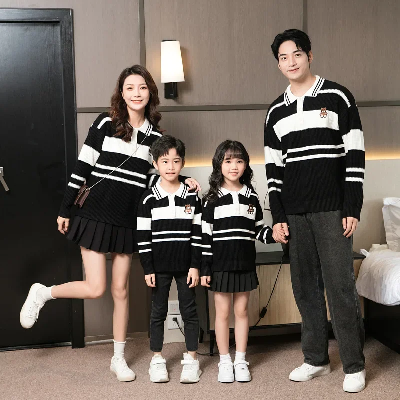 

Sweater for The Whole Family Polo Knit Tops Fashion Mom and Daughter Child Girl Matching Jumper Dad and Son Baby Boy Knitwear