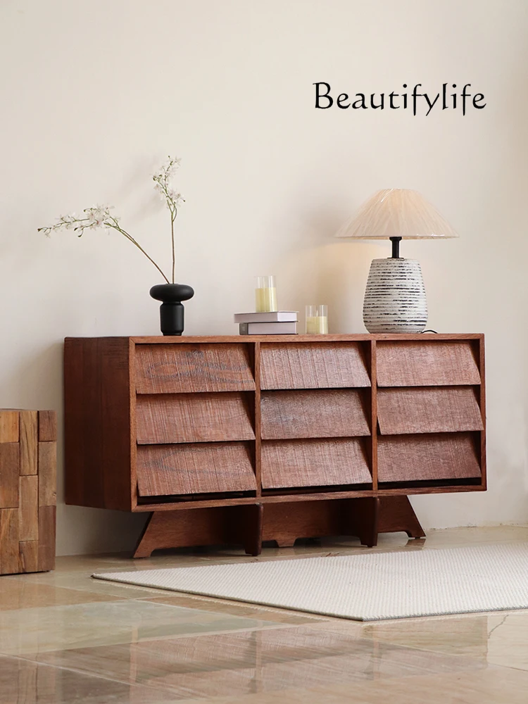 

Retro style solid wood medieval dining side cabinet hotel clubhouse living room entrance side cabinet designer high-end