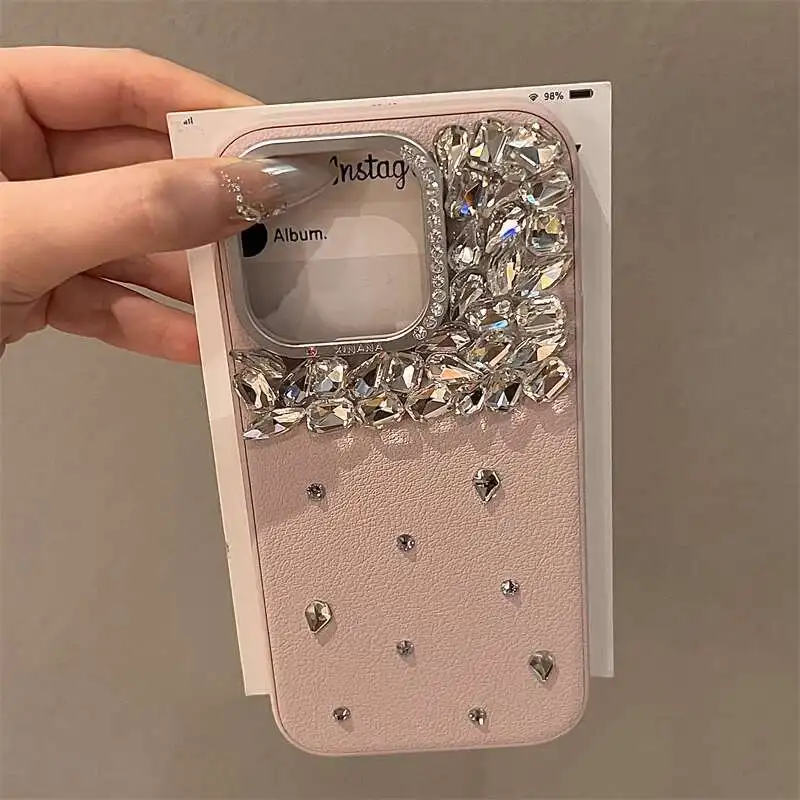 

High Quality Phone Case For iPhone 17 16 15 13 12 14 Pro Max Luxury Glitter Diamond Bling Rhinestone Cover For iPhone 17 Pro max