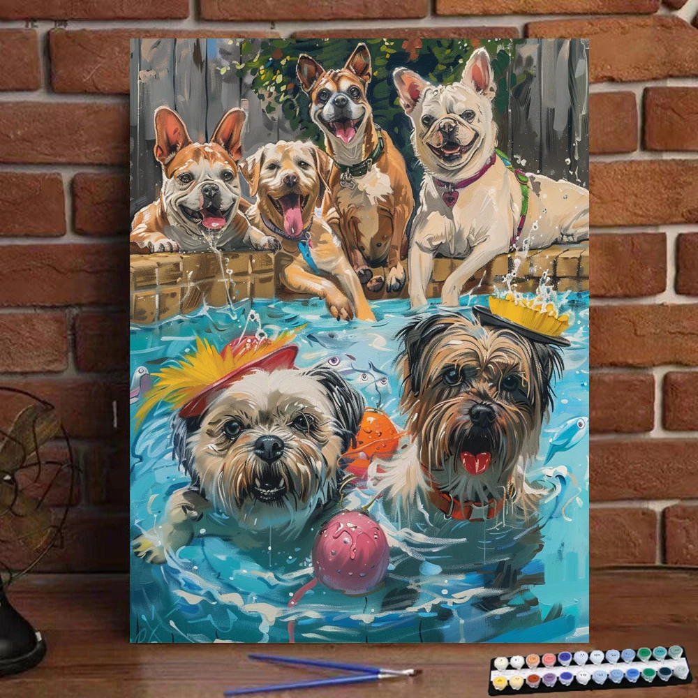 Painting by Numbers dog bathing place Art Culture Digital Painting Handmade Adult Children Gift Wall Decoration Dig