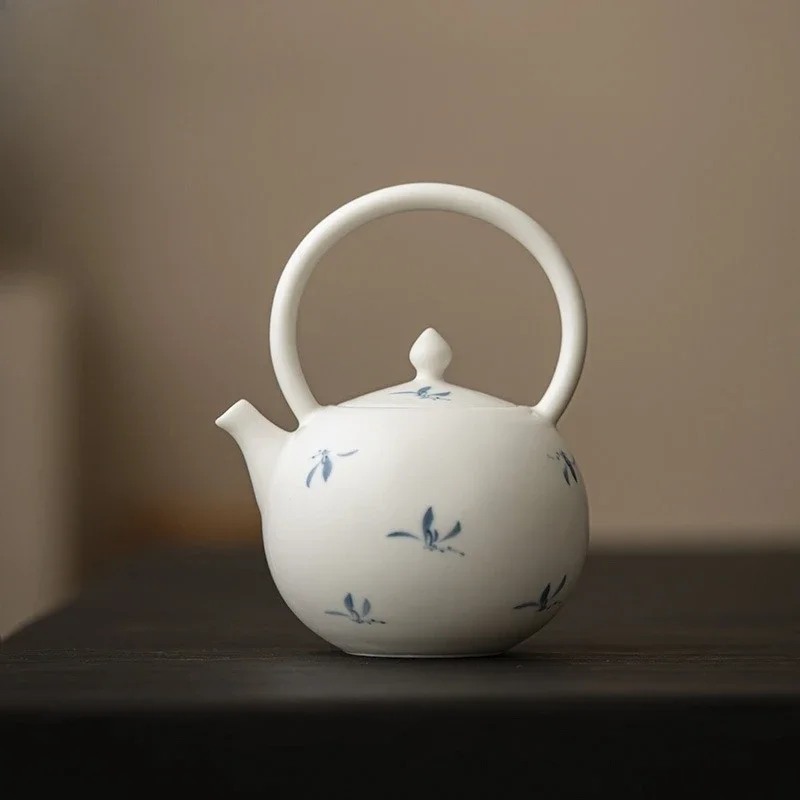 1Pc 250ML Matte Hand-painted Autumn Water Orchid Jackpot Literati Household Brewing Teapot Filter KungFu TeaSet Japanese Teapot