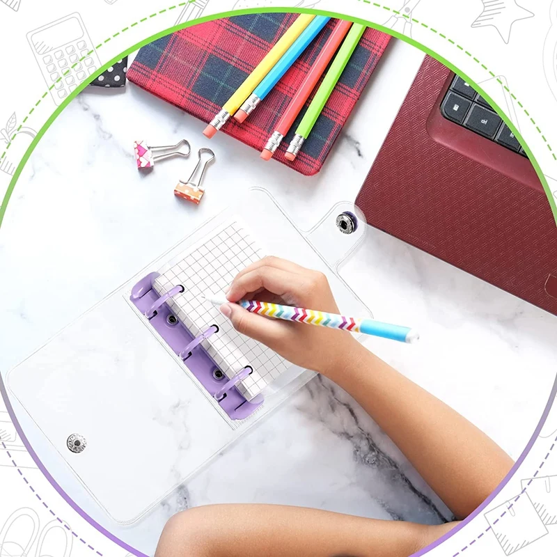 2 juegos de Mini cubiertas transparentes para carpetas de 3 anillas con carpeta, bolsa de papel interior, carpeta con cierre de cuaderno de PVC suave transparente