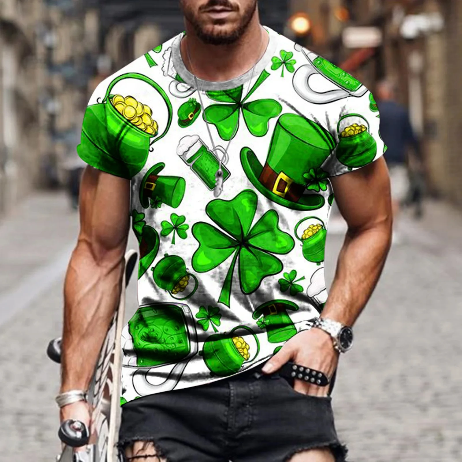 New Fashion The Four-Leaf Clover Picture Man T-shirts Casual 3D Print Tees Hip Hop Personality Round Neck Short Sleeve Funny Top