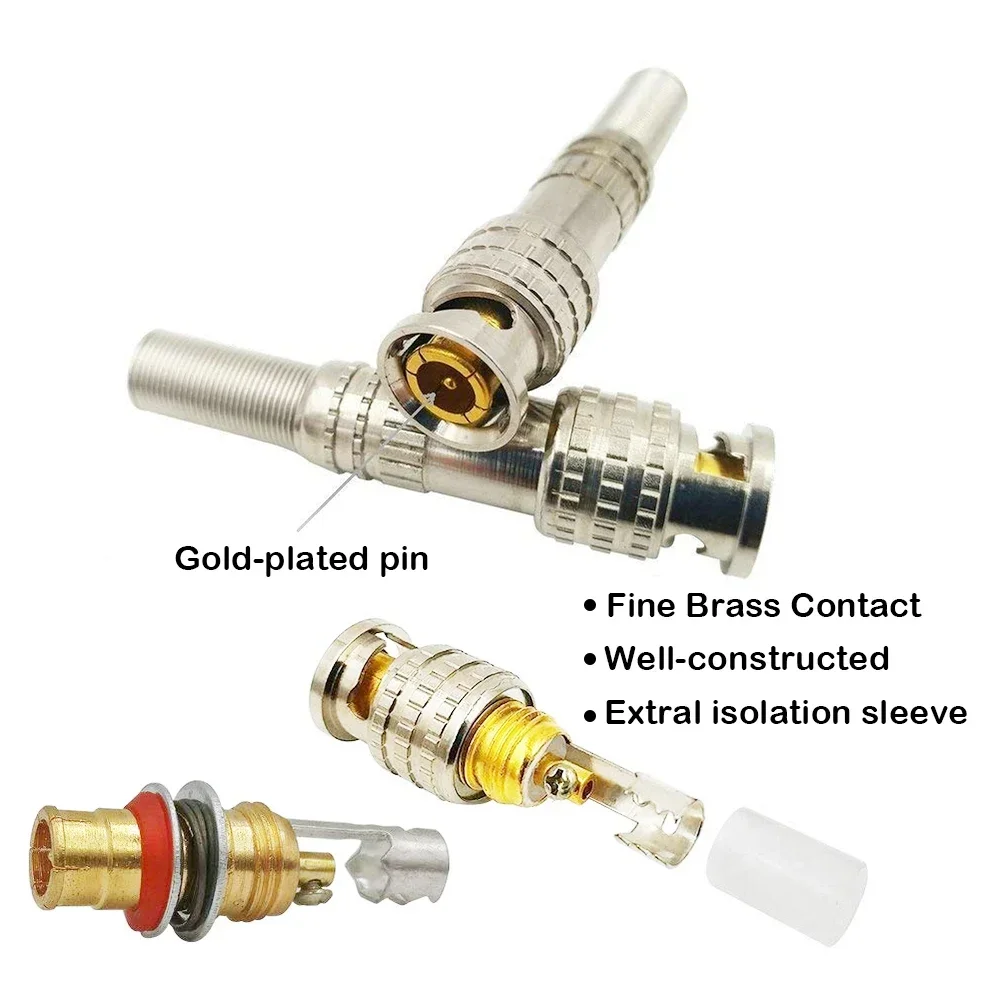 PEGATAH Male Solderless Camera Cables BNC Connector for CCTV Camera System Connectors Coaxial CCTV Camera Accessories