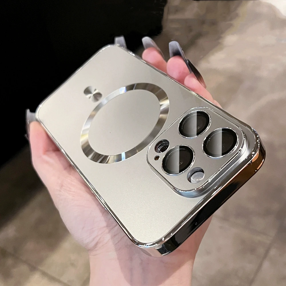 Funda de carga inalámbrica mate de lujo para iPhone 15 13 12 14 Pro Max, cubierta Original de parachoques a prueba de golpes con revestimiento magnético