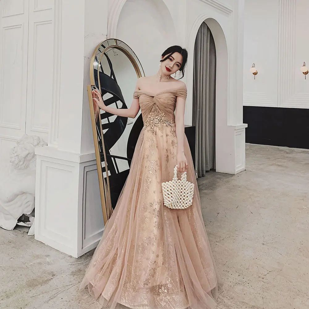 

2022 Luxury Banquet Prom Sequins Beading Evening Dresses Women Sexy Off Shoulder Party Dress Vestidos