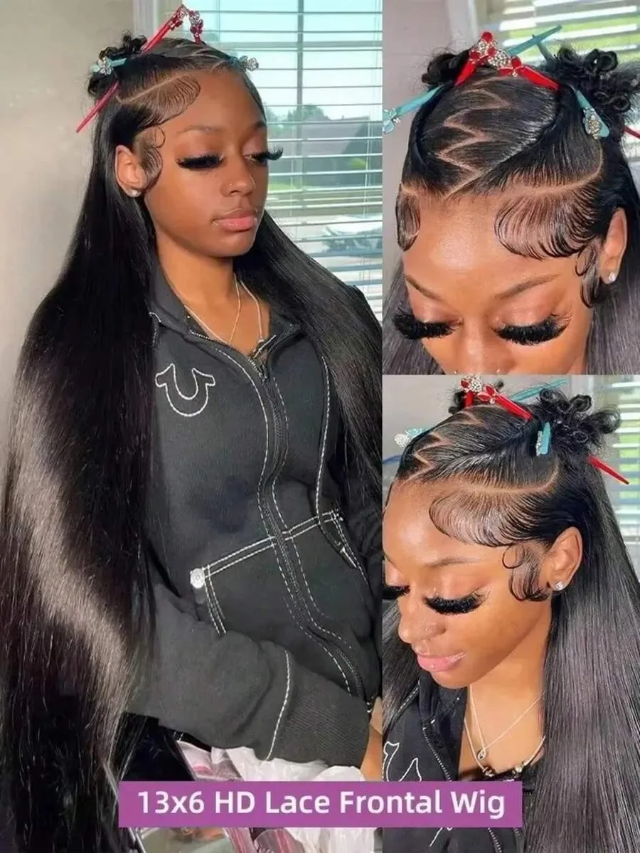 40 42Inch Human Hair Wigs Straight 13x4 13x6 Hd Transparent Lace Front Wigs Silky Straight Human Hair Pre Plucked With Baby Hair image 3