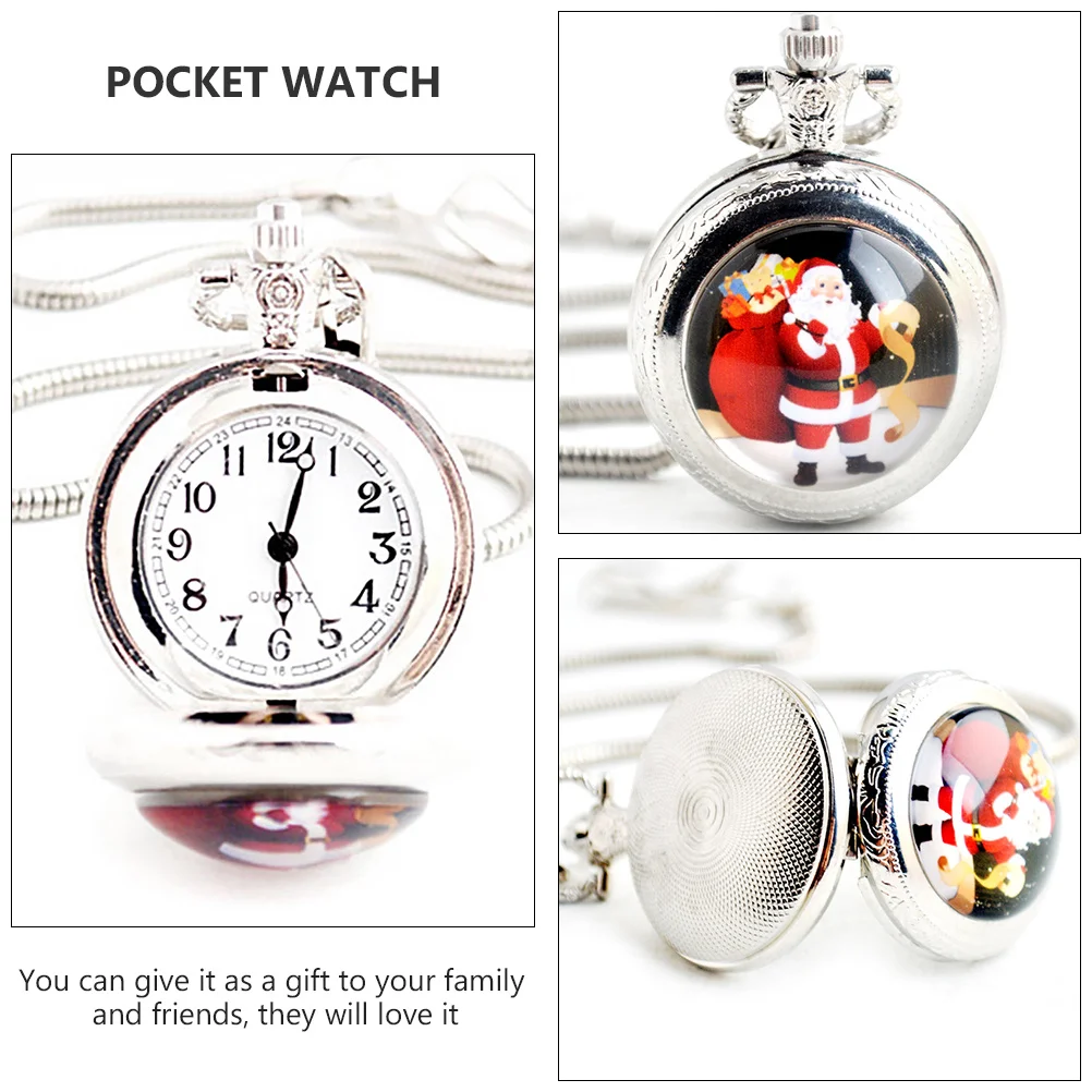 1 pc corrente de bolso de quartzo padrão de natal liga de zinco retro pendurado relógio para decoração de natal relógio de bolso