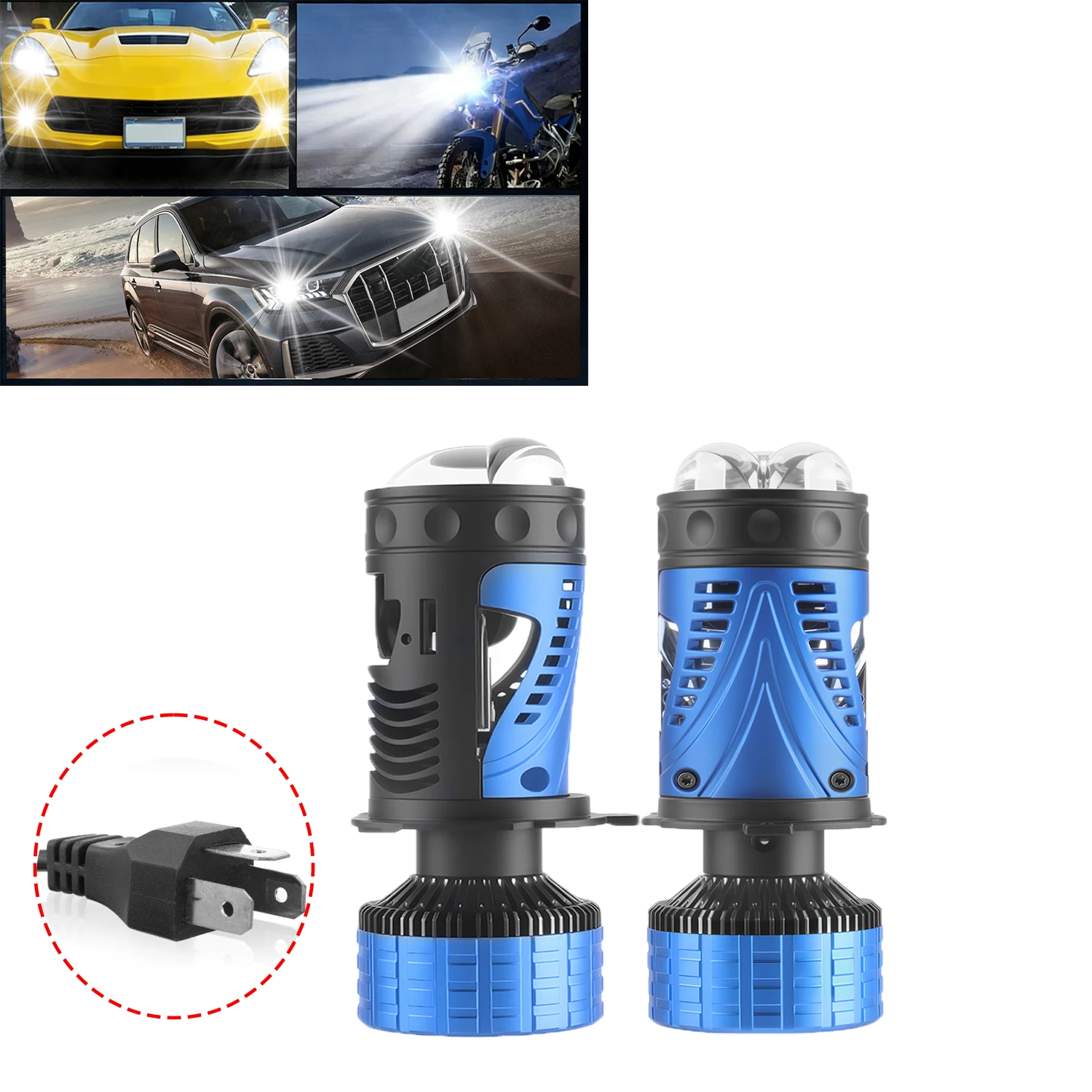 

2PCS Car LED Lens Headlight H4 12V Mini Lens Super Bright Hi/Lo Beam White Light 6500K for Cars & Motorcycles Model Compatible