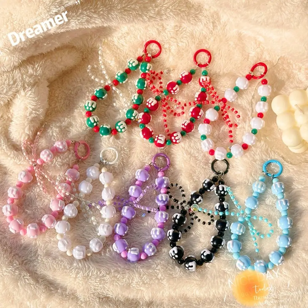 Fashion Christmas Mobile Phone Strap Beaded Colorful Phone Lanyard Double Chain Hand-painted Bag Pendant Keychain