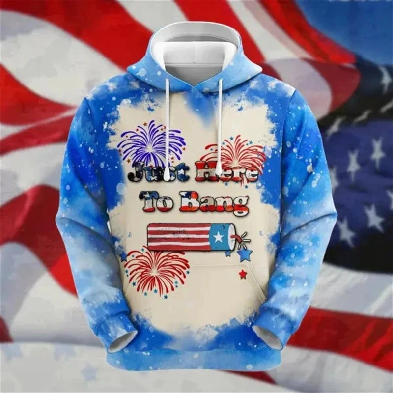 

2024 New Fashion Men Women Hooded Sweatshirts Independence Day Pattern USA National Flag 3d Print Hoodie Long Sleeve Pullovers