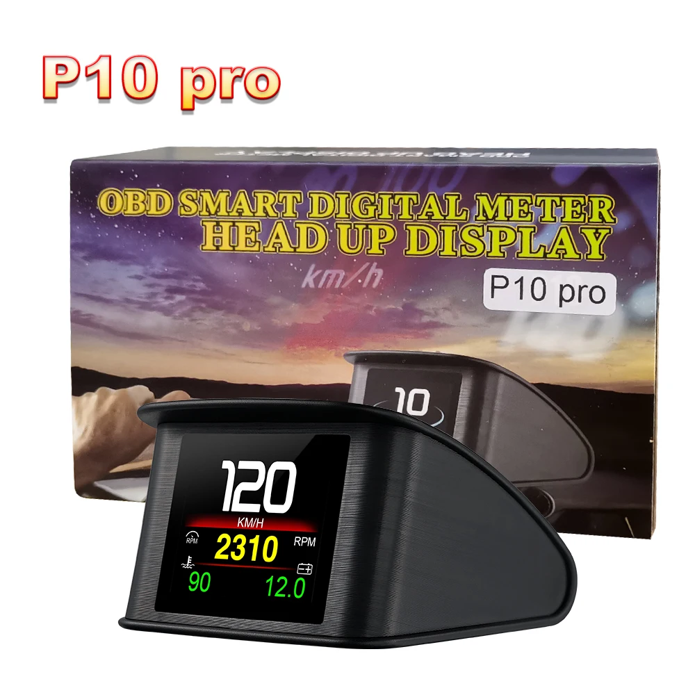 P10 Pro OBD2 LCD Head up Display Digital Speedometer On-board Computer HUD Gauge Intelligent Car System Multiple Language