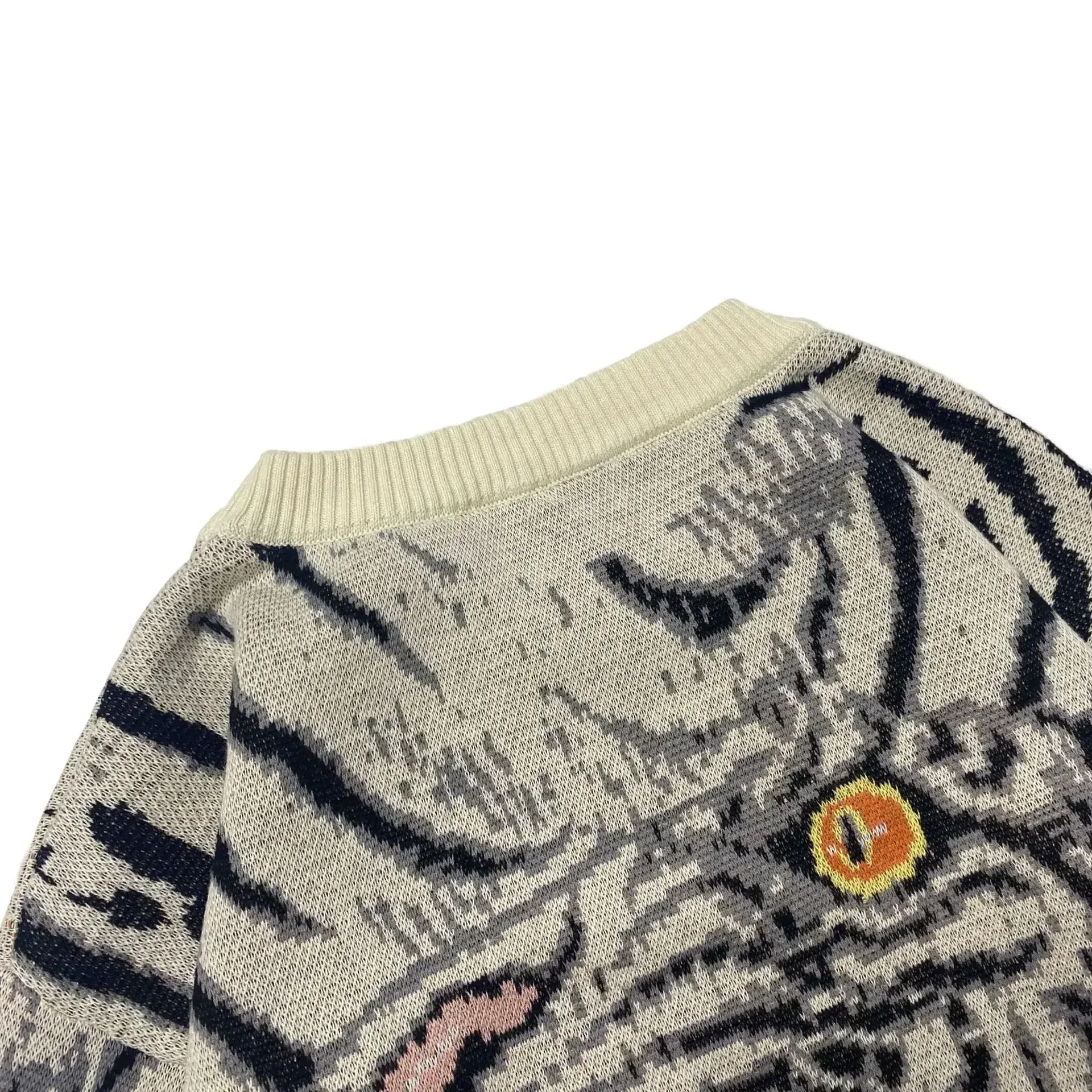 Kapital Vintage Brabd Jacquard Tiger Totem Round Neck Japan Knitted Sweater Men's Animal Print Loose Pullover New Arrival