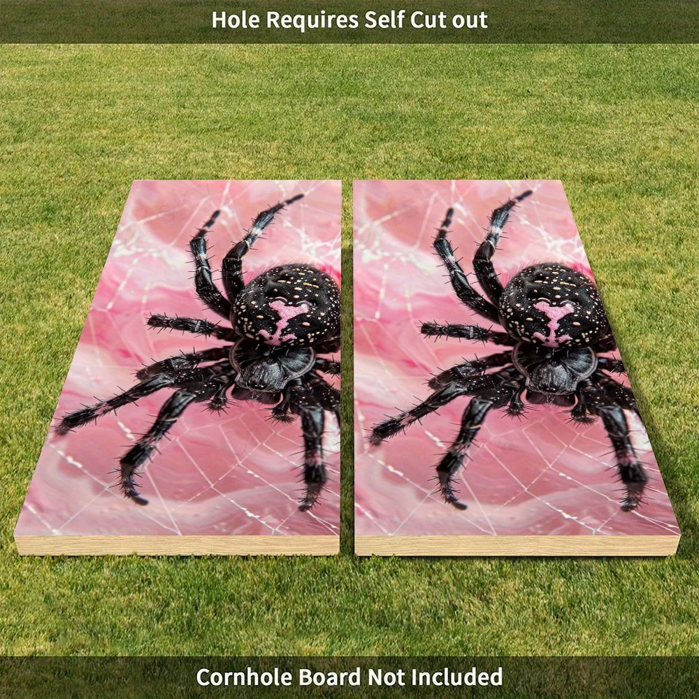 العنكبوت الأسود مع ملصق نمط الويب الوردي، قيمة عالية! شارات رمل من الفينيل المسطح ثنائية الأبعاد - صديقة للبيزانية وقيمة عالية، فقاعة F #5