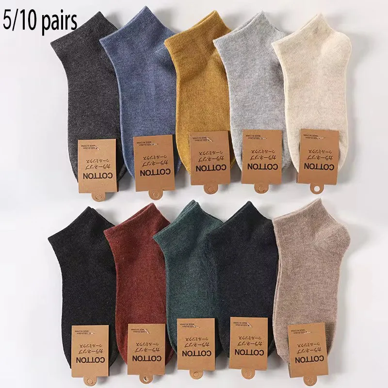 5/10 Pairs Cotton Men's Socks Pack Breathable High-Quality Short Ankle Socks Set Black Size 39-44 Gift for Men