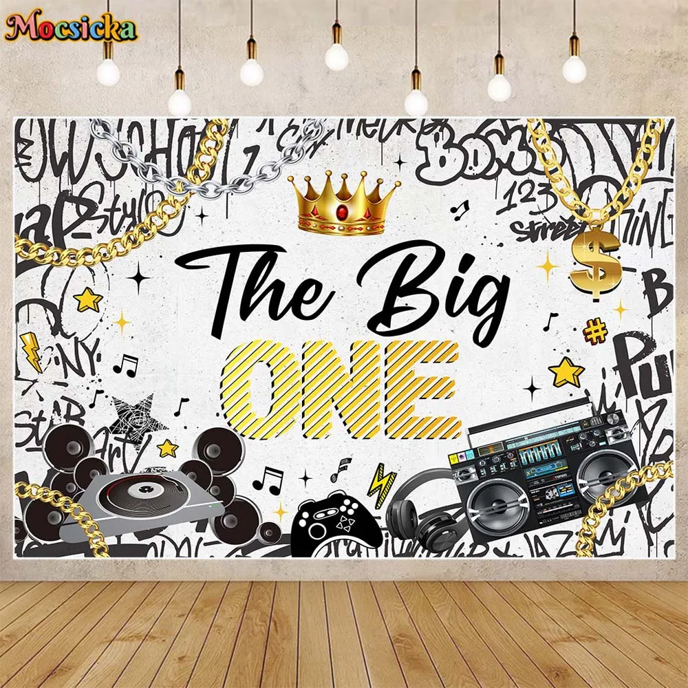 

Mocsicka The Big One Boys 1st Birthday Backdrop Party Decor Golden Chain Hip Hop Crown Kids Background Banner Photo Studio Props