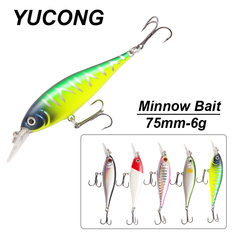 YUCONG 1PC Minnow Bait 7.5cm-6g Noisy Fishing Lure Micro Hard Bait Trolling Wobblers Sinking leurre duro cebo Hart köder peche